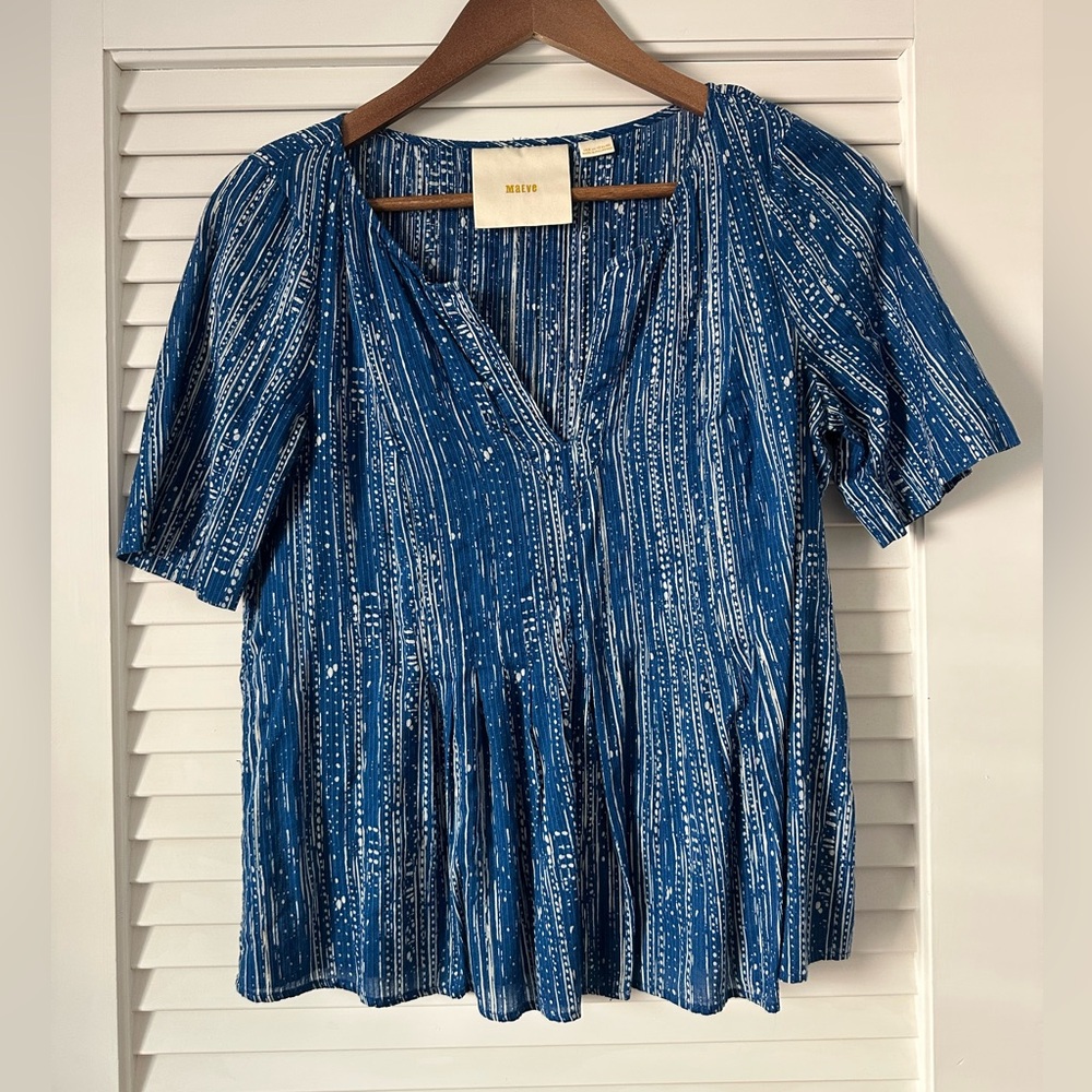 Maeve Blue and White Blouse